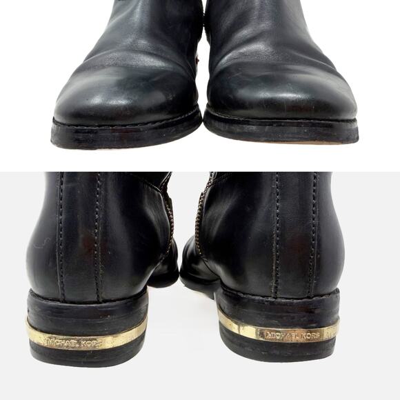 Michael Kors Hayley Riding Boots 7 M Black/Brown Leather Zip Up - Picture 10 of 16
